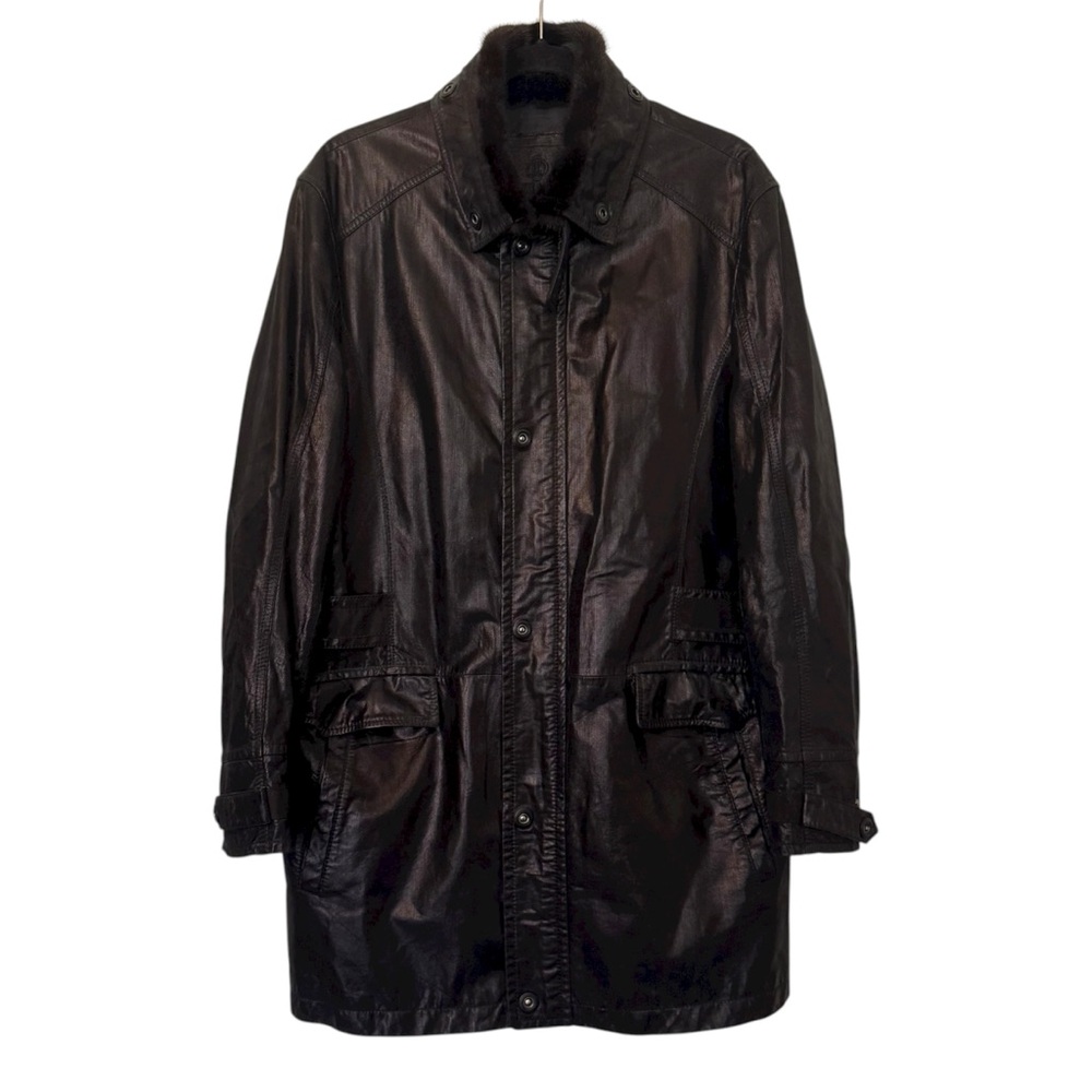 Deicae Cowhide & Mink Fur Trench Coat Black